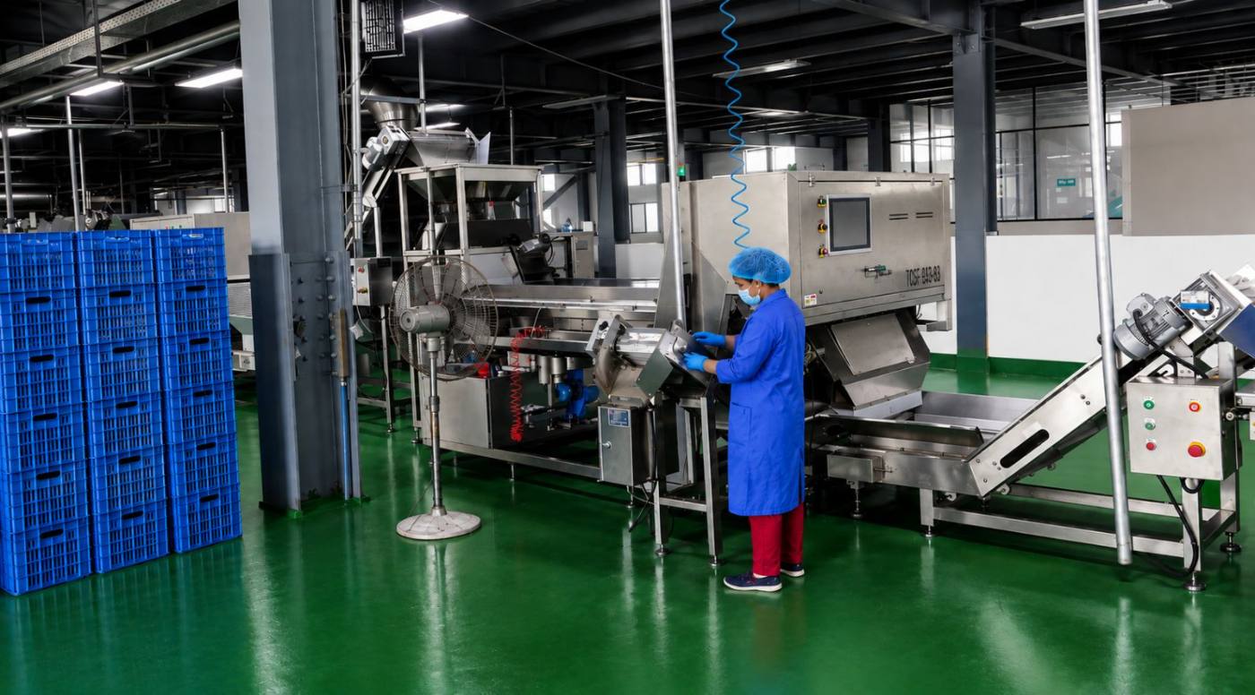 Worker at the processing line